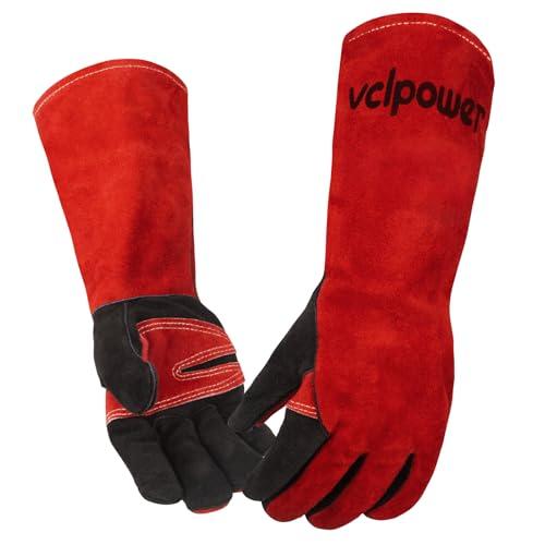 vclpower Welding Gloves 16 Inches 932°F Extreme Heat Fire Resistant Leather Forge Gloves for Mig, Tig, Stick, BBQ, Fireplace, Wood Stove, Furnace, Handling Dry Ice - Safety Work XL