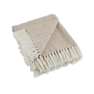 DII Herringbone Striped Collection Cotton Throw Blanket, 50x60, Stone