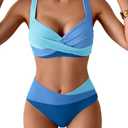 B2prity Bikini Sets for Women Two Piece Swimsuit Mid Rise Color Block Bathing Suit Tie Back Swimwear, S