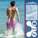 SurfTrak Mens Swim Trunks 5 Inch with Compression Liner Bathing Suit Quick Dry Beach Swim Shorts Lightweight Pockets Pink Pineapple (Pink, M)