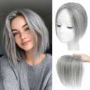 Hair Toppers for Women Real Human Hair, 360 3D Cover Toppers Hairpieces for Women with Thinning Crown Side Bangs Realistic Scalp Hairline (Gray02, Side Bangs)