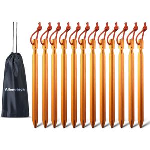 12 Pack Tent Stakes, 7075 Ground Metal Camping Aluminum Tent Pegs, Lightweight Tent Stakes Heavy Duty Spikes Camping Accessories (One Size, Apricot Orange)