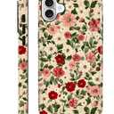 Compatible with iPhone 16 Case,Dual-Layer Protection, Hard Shell with Silicone Interior,Slim Scratch Resistant Shockproof for Woman Men Red Crushed Flowers