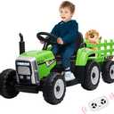 12V Ride on Tractor with Trailer and Remote Control,Toddler Kids Electric Vehicle Car with LED Headlights,2+1 Gear Shift,MP3 Player,USB,Speed Up to 5mph (25W,Tread Tire,Green)
