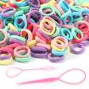 400 Pcs Ouchless Baby Hair Ties - Seamless Soft Elastic Toddler Hair Ties, No Damage Hair Elastics for Infant, Toddler & Little Girls, Kids Hair Accessories with 2 Pcs Hair Styling Tools