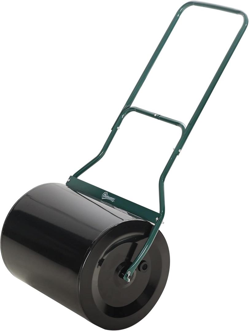 Outsunny 20-Inch Push/Tow Behind Lawn Roller Filled with 16 Gal Water or Sand, Perfect for Flattening Sod in The Garden