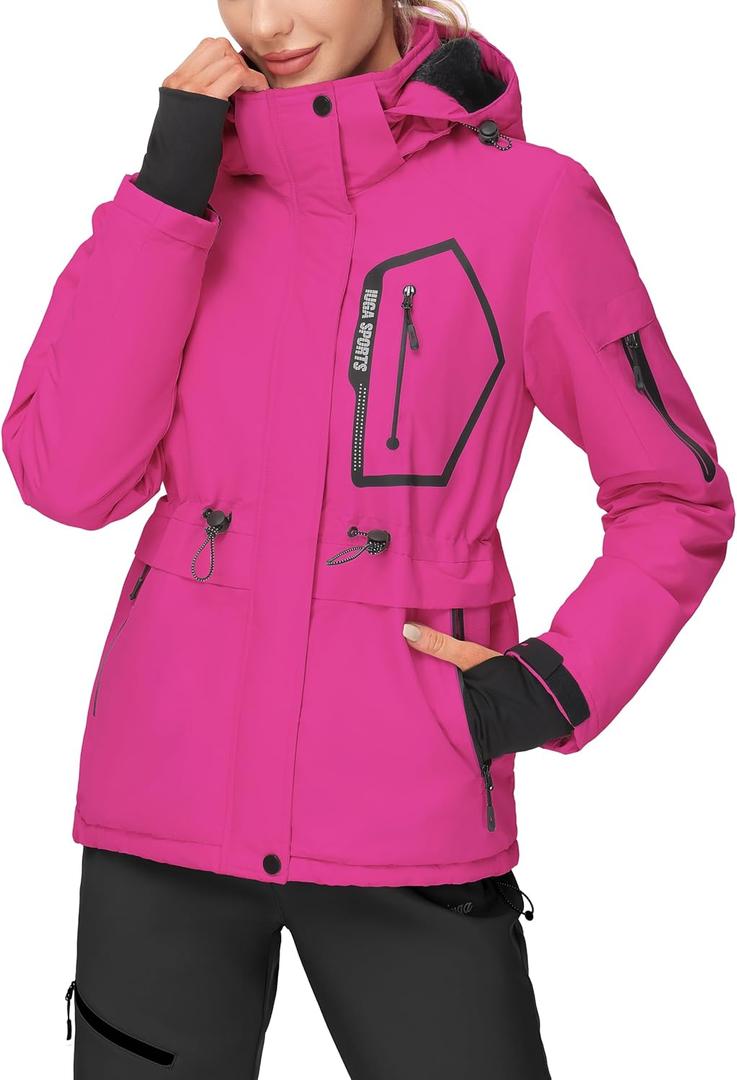 IUGA Waterproof Ski Jacket Women Warm Outdoor Winter Jackets Windproof Snowboard Winter Coats for Mountain Hiking (Small, Red)