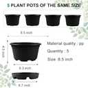Pack 8.5 inch Plant Pot,Outdoor Flower Pots,Plastic pots for Plants Indoor with Drainage Holes and Trays, Decorative Garden Containers Sets for Houseplants (Black)