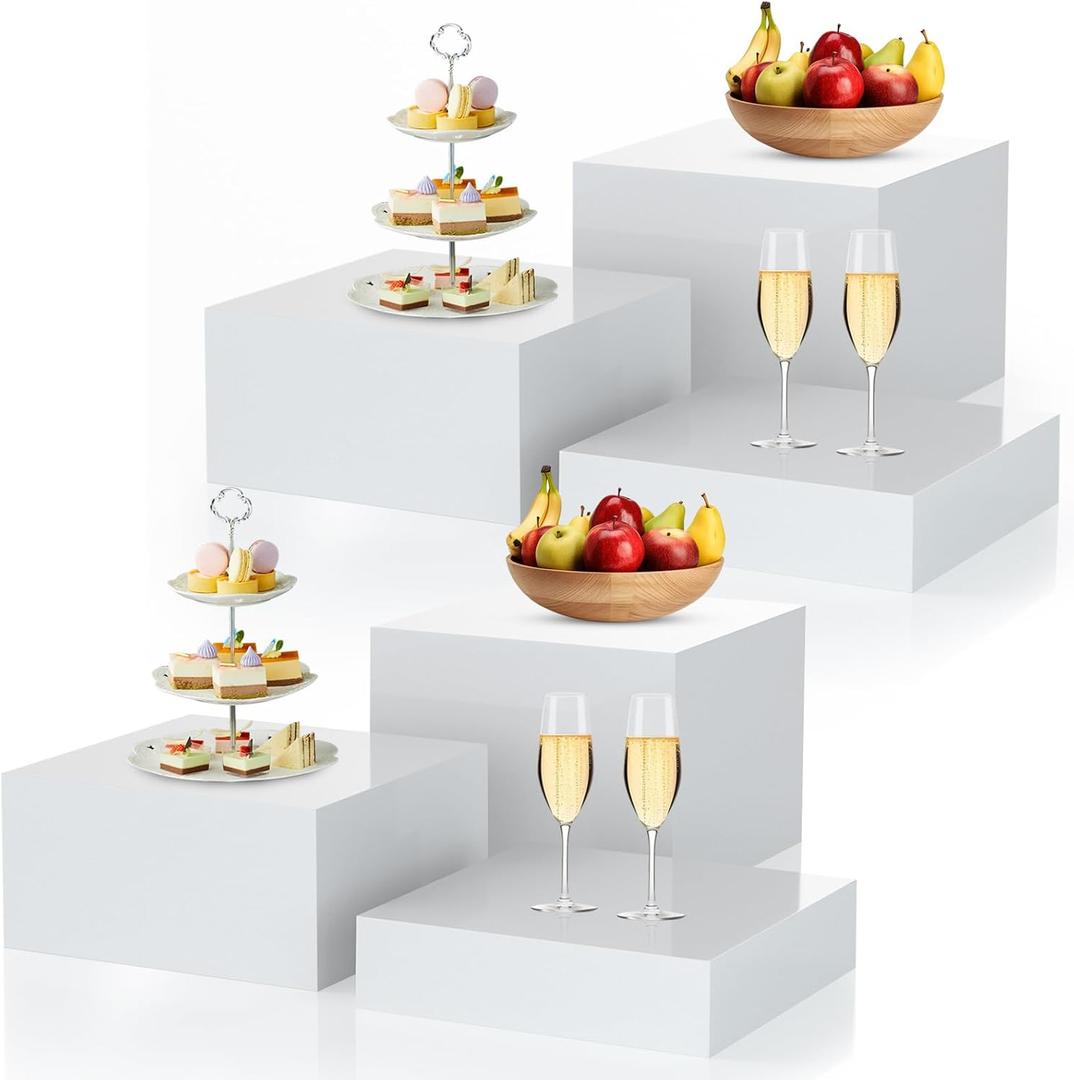 6Pcs White Buffet Risers Acrylic Boxes Display Risers Food Risers for Buffet Table Display Riser for Platter Parties Weddings Catering Dessert Collectibles Figures Show ( 6''x7''x8'')