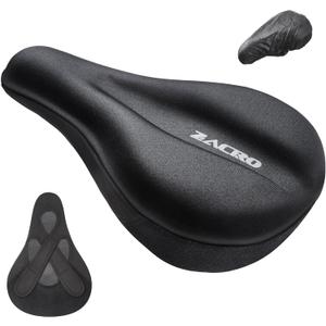 Zacro Bike Seat Cushion - Gel Padded Bike Seat Cover for Men & Women Comfort, Adjustable Velco Secure Bicycle Cushion Saddle, Fit with Peloton Bicycle, Indoor & Outdoor 11.4x7.6in (Black)
