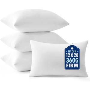 MIULEE Throw Pillows Inserts, Pack of 4 12x20 Inch 100% Virgin Fiber Filling Bed Couch Pillows