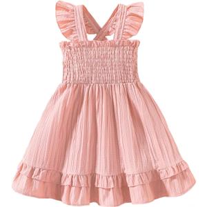 Noubeau Toddler Girl Dress Summer Smocked Boho Sleeveless Ruffle Dresses for Toddler Dress Casual Beach Sundress 4-5 T