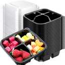 60 Pack 4-compartment Bento Snack Boxes with Lids Reusable Divided Lunch Containers for Travel Work Home Outdoor Camping (Black)