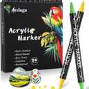 24 Colors Acrylic Paint Markers for Rock, Fabric, Wood, Glass, Eggs, Scrapbook - Easter Basket Stuffers, Dual Tip Acrylic Paint Pens for Coloring Books for Adults, Teens