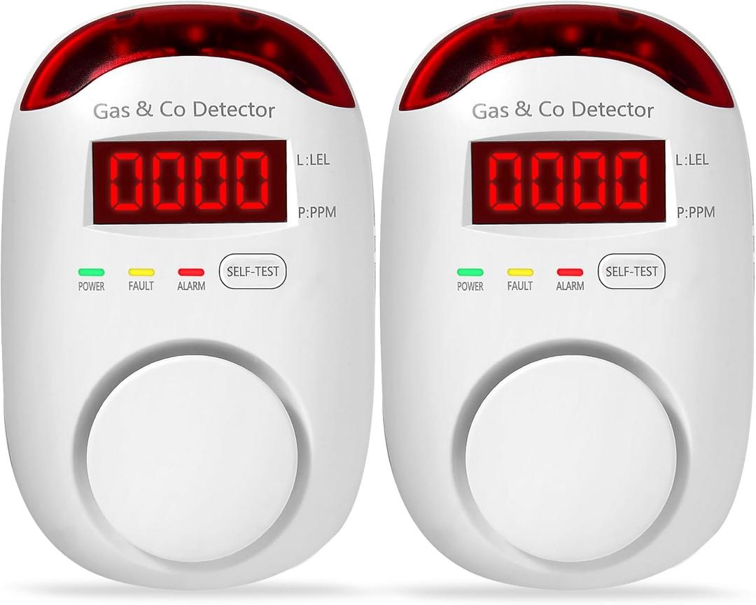 2 Packs Gas & Carbon Monoxide Detectors - Plug in Carbon Monoxide Detector & Propane, Natural Gas Detector, CO Monitor Alarm & Explosive Gas Detector Alarm for Home,RV
