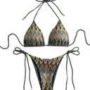 GORGLITTER Women's 2 Piece Triangle Knitted Rope Halter Thong Bikini Sets Sexy Bathing Suit Side Tie Swimsuits Multicolor Graphic Small (S)