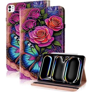 Case for iPad Pro 13 inch (M5/M4) 2025/2024, Premium Leather Folio Stand Protectors Cover with Auto Wake/Sleep, Pencil Holder, Hand Strap and Card Slots - Colorful Butterfly