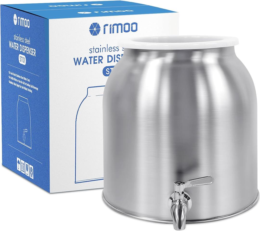 Stainless Steel Water Dispenser, 2.5 Gallon Drink Dispenser with 18/8 Stainless Steel Spigot & Airtight Lid, Water Cooler Dispenser Countertop for 3-5 Gallon Bottle, Water Crock for Parties Home