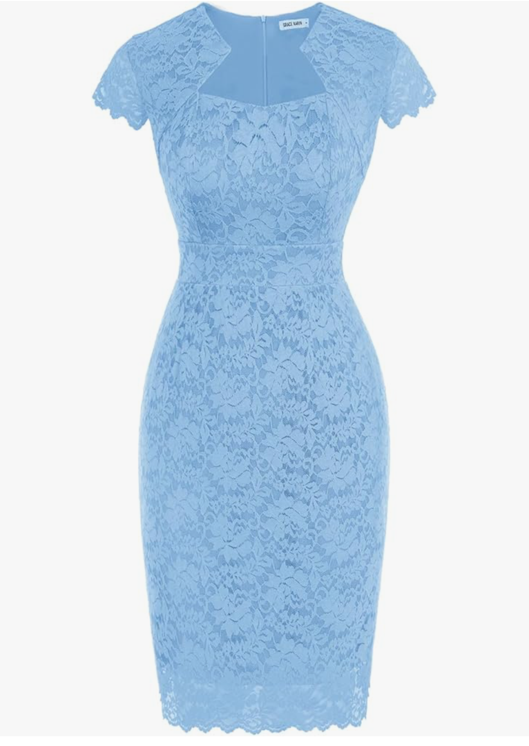 GRACE KARIN Cocktail Dress for Women Cap Sleeve Lace Dress for Wedding Guest Business Casual Dresses XL, Light Blue