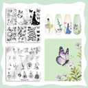 Biutee Nail Stamping Kit 15Pcs Nail Art Stamping Plate Set 8 Colors Nail Stamping Gel Polish, Nail Stamper and Scraper with Storage Bag, Nail Stamper Kit Flower Leaves Star Template Design