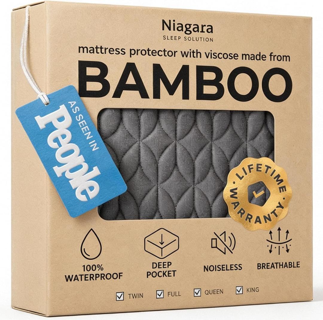 100% Waterproof Noiseless & Cooling Mattress Protector - Queen Size - Gray | Viscose Made from Bamboo, 360 Protection Against Spills, Stains, & Accidents, 20" Deep Pocket, For Parents & Pet Owners