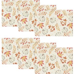 Artoid Mode Orange Maple Leaf Pumpkin Fall Placemats Set of 6, 12x18 Inch Seasonal Autumn Table Mats for Party Kitchen Dining Decoration