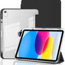Case for iPad A16 11th Generation 11 Inch 2025, iPad 10th Generation 10.9 Inch 2022, Hybrid Protective Cover with Pencil Holder, Clear Transparent Back Shell Anti-Yellowing Case, Black