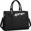 RAINSMORE Laptop Bag for Women 15.6 Inch PU Tote Bag Business Office Work Bag Waterproof Briefcase Computer Tote Lightweight Handbag Shoulder, Black