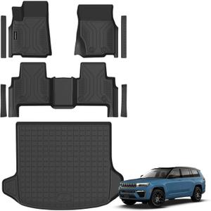 All Weather Floor Mats Cargo Liner with Backrest Mat for 2022-2025 2026 Jeep Grand Cherokee (WL & 4xe, Not WK2 or WL75) 5-Seater, TPE Mats with Door Sill Protectors for Grand Cherokee Accessories