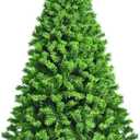 DORTALA Artificial Christmas Tree, 6.5 FT Unlit Flocked Xmas Tree with 924 Branch Tips, Foldable Metal Stand, Green
