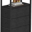 TUTOTAK Narrow Night Stand with Charging Station, Slim End Table with Plugins, Tall Side Table with 3 Fabric Drawers, Small Bedside Table with Storage, Living Room, Bedroom, Black TB01BK086 (1 Pack (7.8"D x 15.8"W x 25.5"H))