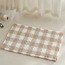 Waffle Bath Mat, Boho Bathroom Rugs Non Slip Washable Absorbent Checkered Bathroom Mat Quick Dry Farmhouse Bathroom Decor, 24"x16" Khaki and White