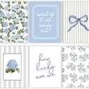 6 Pcs Blue Hydrangea Bow Canvas Wall Art How Lucky Are We Poster Prints Trendy Striped Coquette Paintings Pictures Sage Green Coastal Preppy Aesthetic Wall Decor for Girl Room Bedroom Living Room Office Dorm Apartment 12x16 Inch(Stretched Canvas On A Wooden Frame)