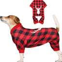 Dog Christmas Pajamas Buffalo Plaid with Reindeer Print Pet Onesie Pet Pjs Super Soft and Stretchy Dog Pajamas Large Sized Dogs(L)