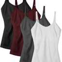 Women's Maternity Nursing Tank Tops with Built in Bra for Breastfeeding Camisoles Shirt 4Pack (S)