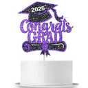 Congrats Grad Cake Topper Purple Glitter Class of 2025 Cake Topper You Did It Cake Decorations for 2025 Senior High School/ College/ University Happy 2025 Graduation Party Supplies Decorations