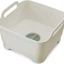 Joseph Joseph Wash & Drain Kitchen Dish Tub Wash Basin with Handles and Draining Plug, 9 liters/2.3 Gallons, Stone/Sage Green