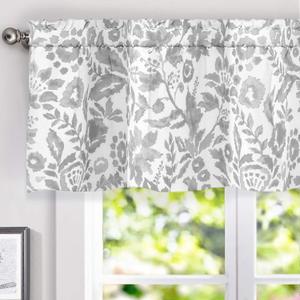 DriftAway Julia Watercolor Blooming Flower Floral Lined Thermal Insulated Window Curtain Valance Rod Pocket 52 Inch by 18 Inch Plus 2 Inch Header Gray 1 Pack
