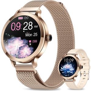 GADIXY Smart Watches for Women (Make/Answer Call), 1.1" AMOLED Small Screen Fitness Tracker 110+ Sports Modes IP68 Step Counter/BP/Heart Rate/Sleep Monitor Smart Watch for Android iOS Gold