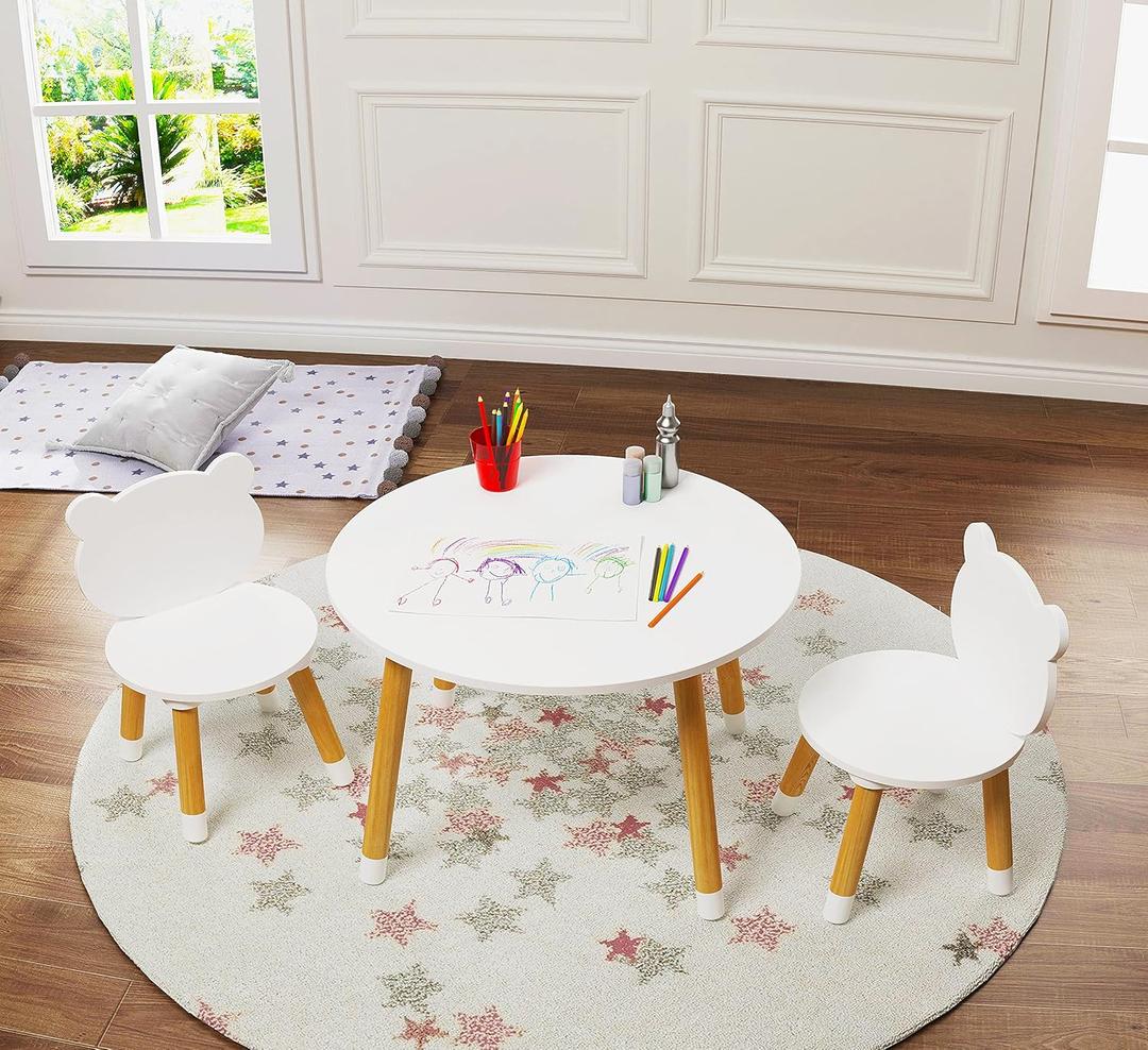 UTEX Kids Wood Table and Chair Set, Kids Play Table with 2 Chairs,3 Pieces Kids Round Table for Toddlers, Girls, Boys,White UTEX Kids Wood Table and Chair Set, Kids Play Table with 2 Chairs,3 Pieces Kids Round Table for Toddlers, Girls, Boys,White