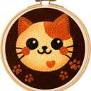 TEKWAVE Punch Needle Kit for Adults Beginners Cat Face Design, Step-by-Step Video Pre-Printed Pattern and Written Instructions, DIY Embroidery Set with Yarn, Fabric, Hoop for Home Decor Crafts
