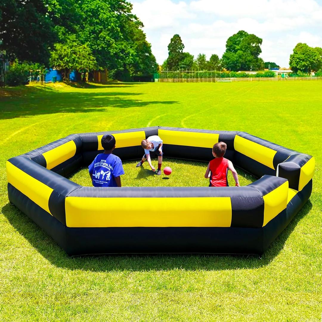 OZIS Gaga Ball Pit Inflatable 15FT with Built-in Blower, Portable Gaga Pit for Indoor Outdoor School Family Activities Easy to Setup (Black&yellow)