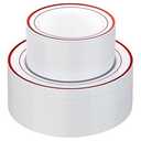 Goodluck 200 Pack Red Rim Plastic Plates - 100 Dinner Plates (10.25") & 100 Dessert Plates (7.5") - Heavy Duty Disposable White Plates with Elegant Red Trim - Premium Dinnerware Set for Wedding
