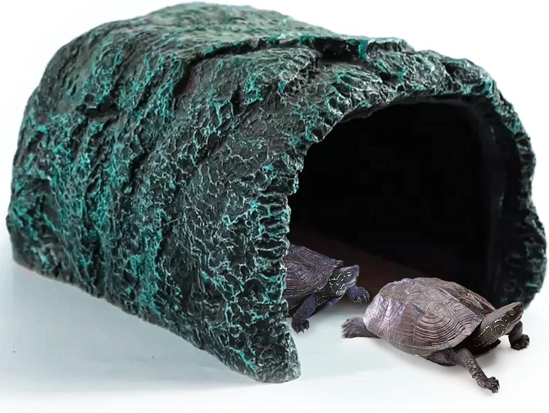 BNOSDM Large Reptile Hideout, Tortoise Hide, Bearded Dragon Hideout Cave Shelter, Resin Turtle Basking Platform, Reptiles Habitat Decor Tank Accessories for Lizards Geckos Snakes Chameleons Frogs