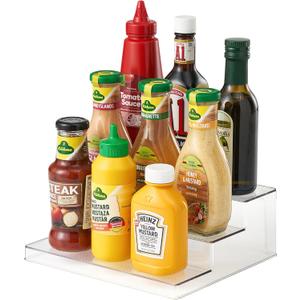 Vacane Clear Spice Rack, 3 Tiered Shelf Spice Organizer for Cabinet, Spice Shelf and Jar Organizers Make Up Organization Great for Pantry, Bathroom, Kitchen, Bedroom, Office