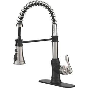 Kitchen Sink Faucet Dual Finish Black/Brushed Nickel with Pull Down Sprayer 3 Spray Modes Single Handle High Arc Commercial Bar Pull Out Faucet for Kitchen Sink Modern Deck Plate Include