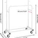 Laiensia Double Rods Garment Rack with Wheels, Clothing Rack for Hanging Clothes,4 Hooks, Multi-functional Bedroom Clothes Rack, White