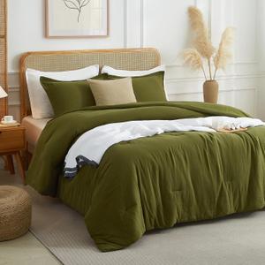 Bailix Cotton Muslin Comforter Set Queen, Olive Green