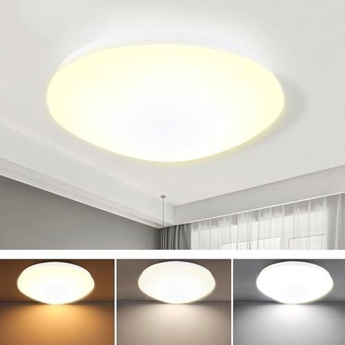 13 inch Flush Mount Ceiling Light, Dimmable LED Ceiling Fixture with 3 Color Temperatures (3000K/4000K/5000K), Ultra Thin Round Design for Kitchen, Bathroom, Bedroom, Hallway - ETL Certified