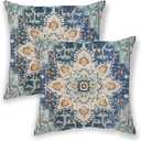 BETGINY Boho Pillow Covers 24x24, Blue and Teal Ethnic Design Outdoor Decorative Throw Pillows for Couch, Carpet Pattern Decor Cushion Cover 2 Pcs Farmhouse Linen Pillowcase for Bed Car Safa